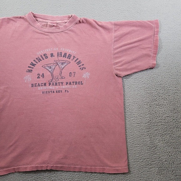 VTG Bikinis & Martinis Shirt Mens Large Pink Solid Crew Neck Logo Casual Tee USA - Picture 5 of 12